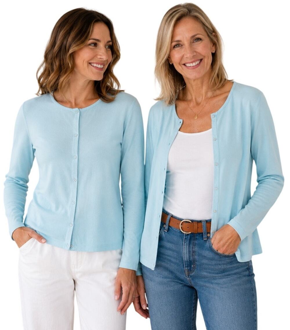 Fresh Produce Large Light Blue Cotton Snap Front Cardigan Top Made in USA